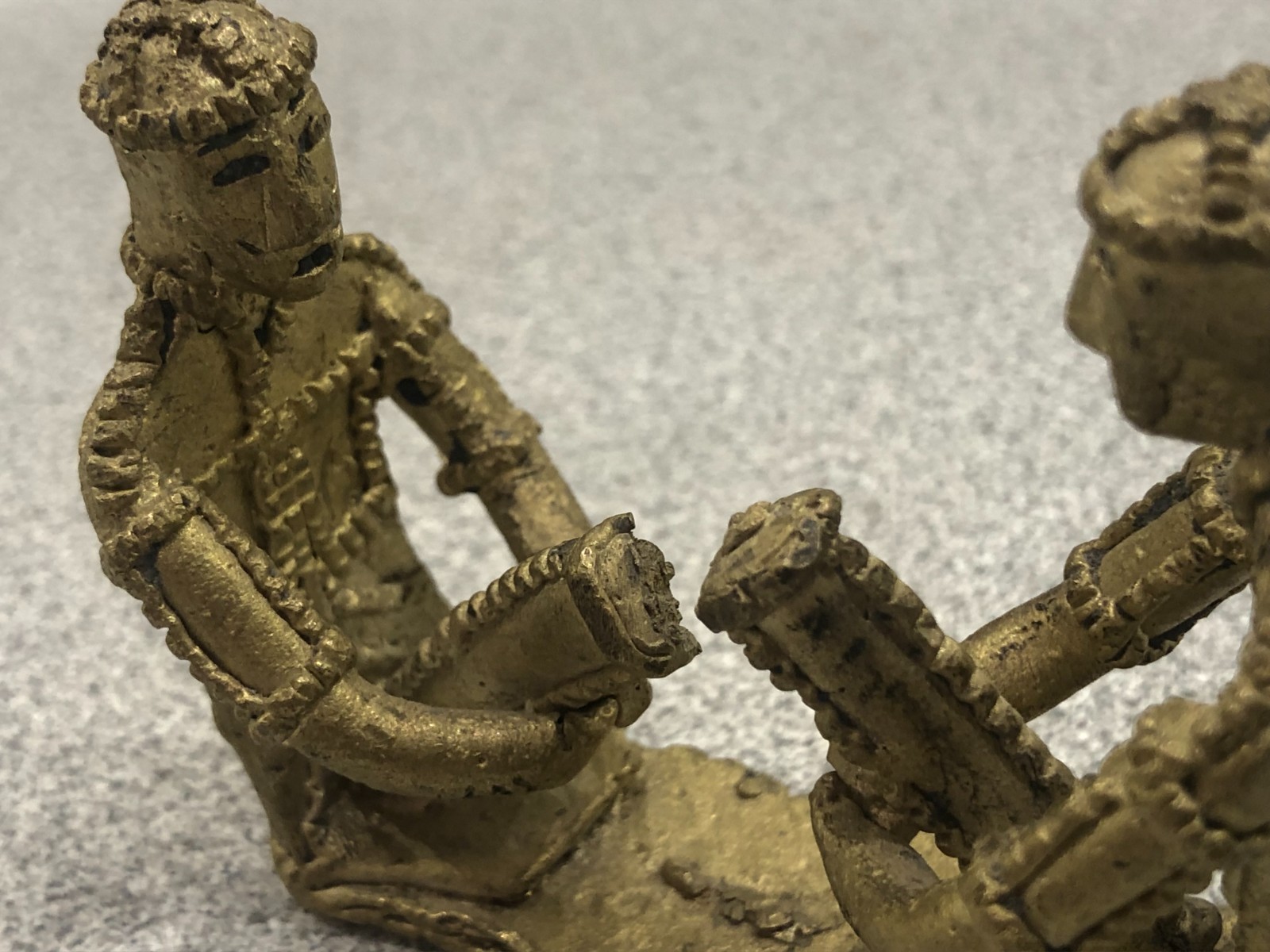 Vintage West African Tribal Folk Art Bronze Sculpture - Two Musicians Sitting