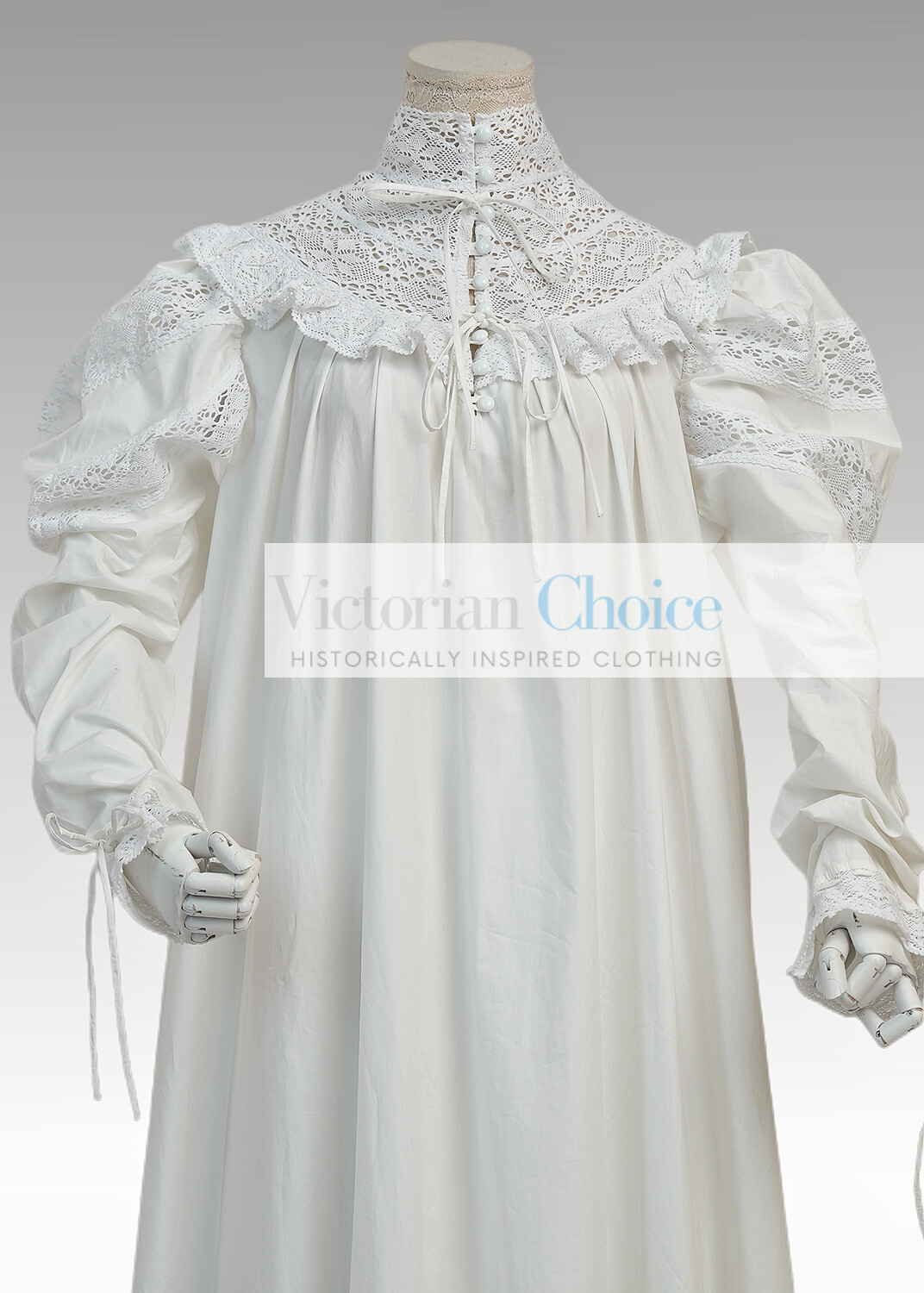 White Victorian Edwardian Vintage Cotton Lace Nightgown Nightdress Ankle Length