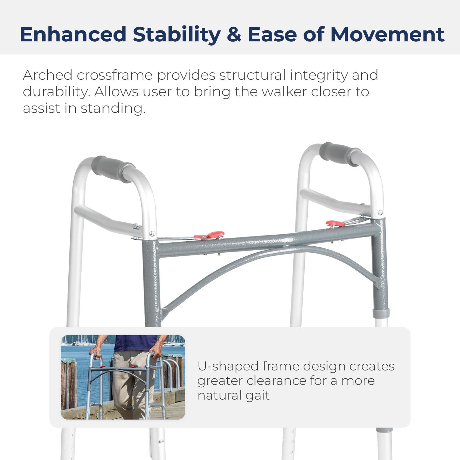 Drive Medical Deluxe 2-Button Folding Walker, Lightweight Walkers for Seniors