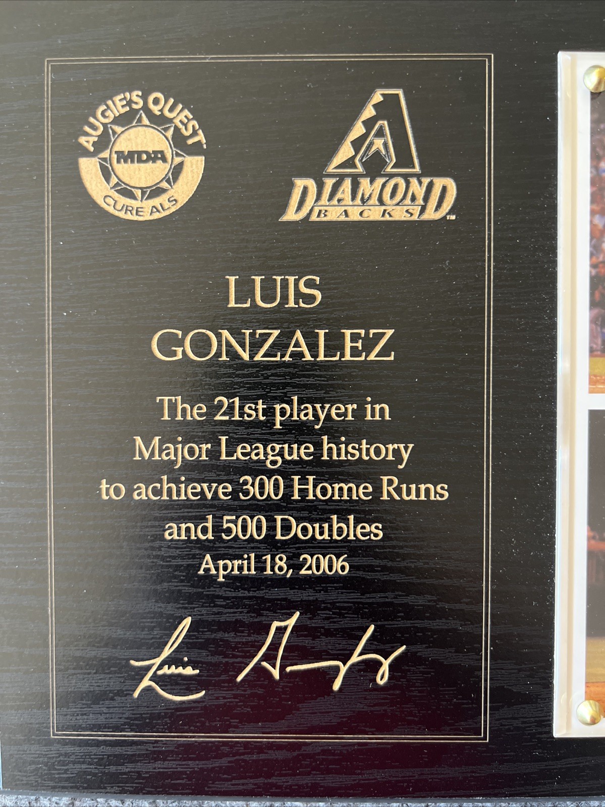 Arizona Diamondbacks Luis Gonzalez Augie's Quest 2006 Plaque Lmimited #105/500