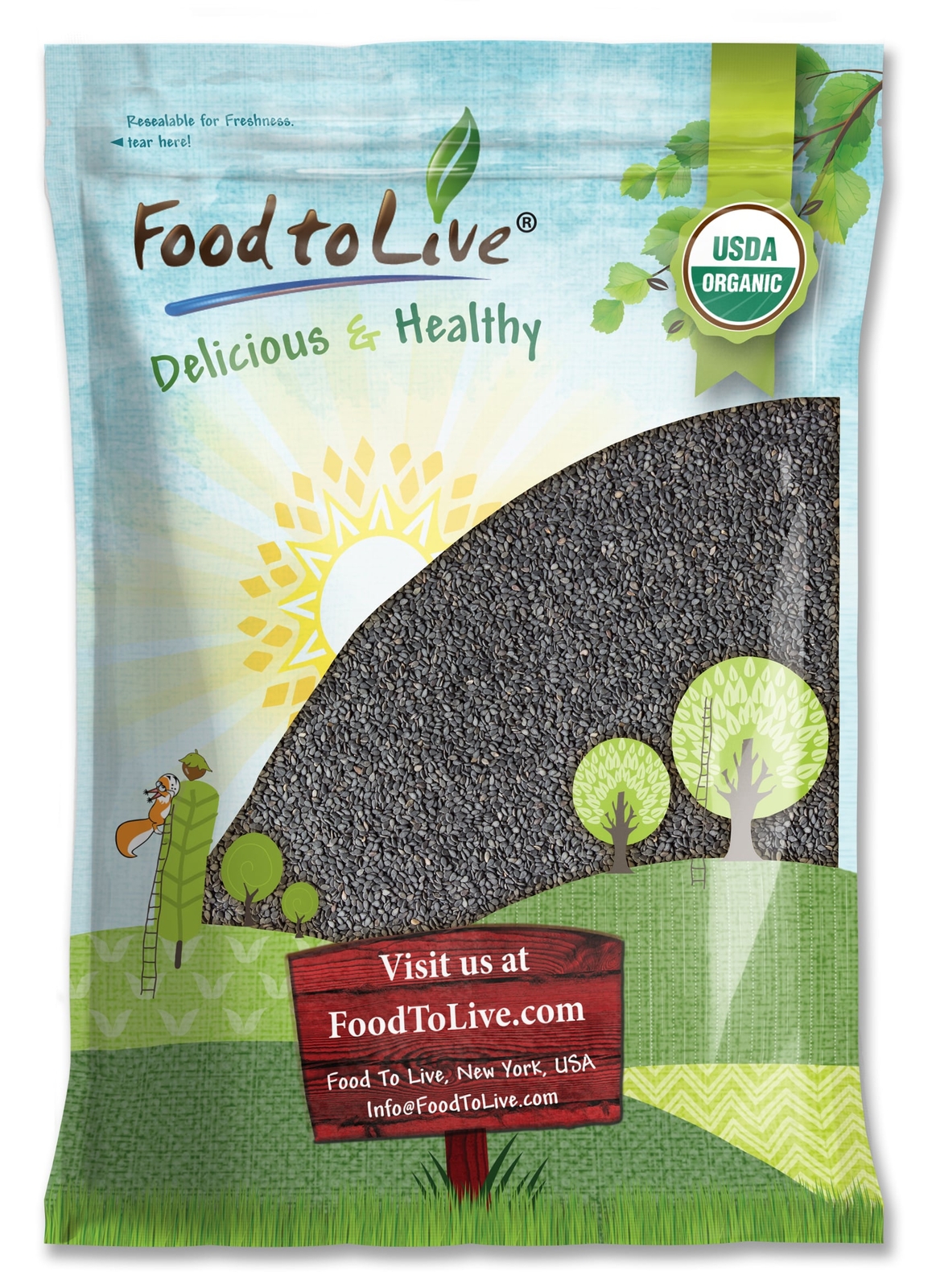 Organic Black Sesame Seeds — Raw, Unhulled, Non-GMO, Kosher — by Food to Live