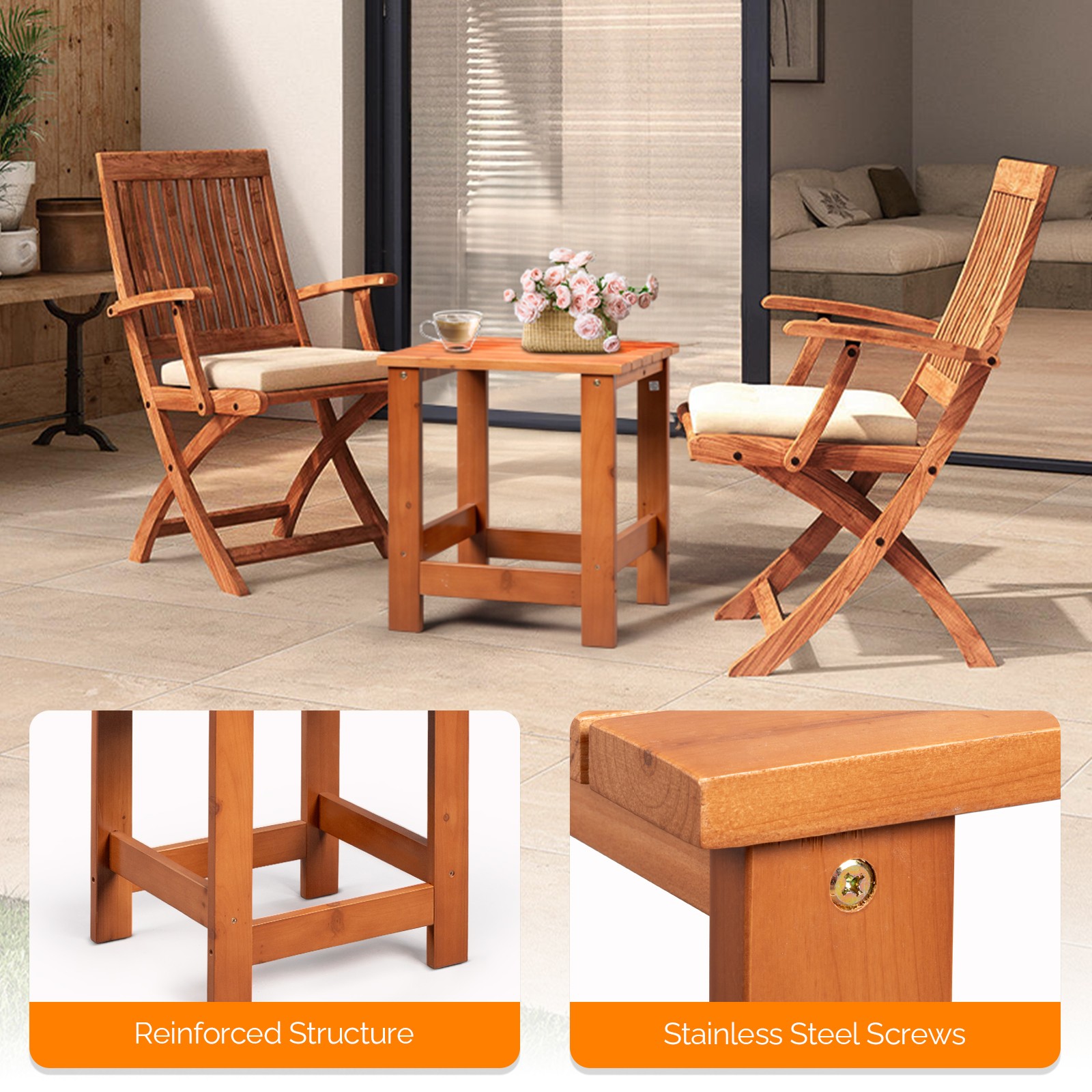 16in Wooden Square Side End Table In/Outdoor Living Room Furniture Coffee Table