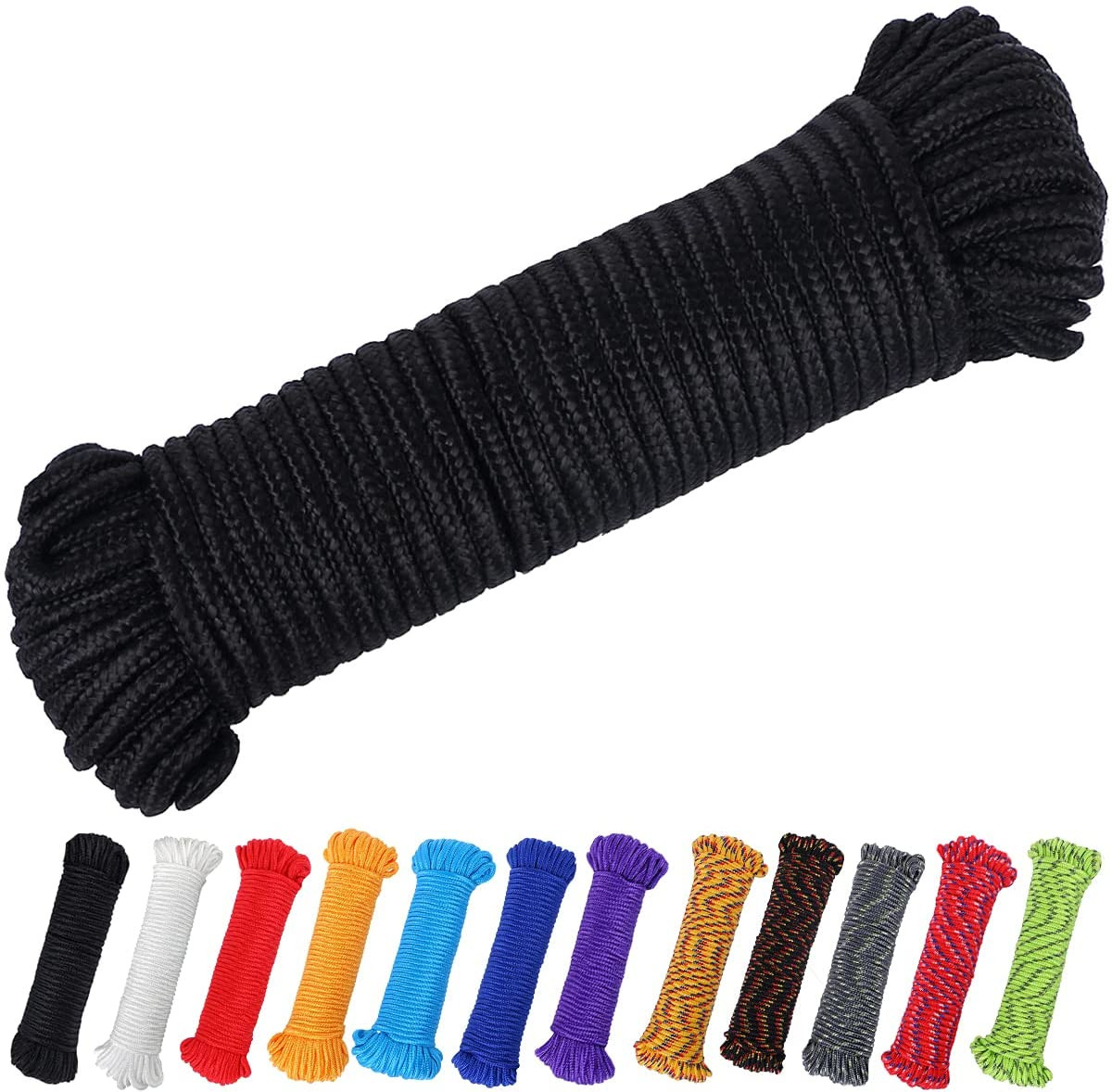 90ft 1/4" Black All-Purpose Utility Rope - Polyester / Nylon