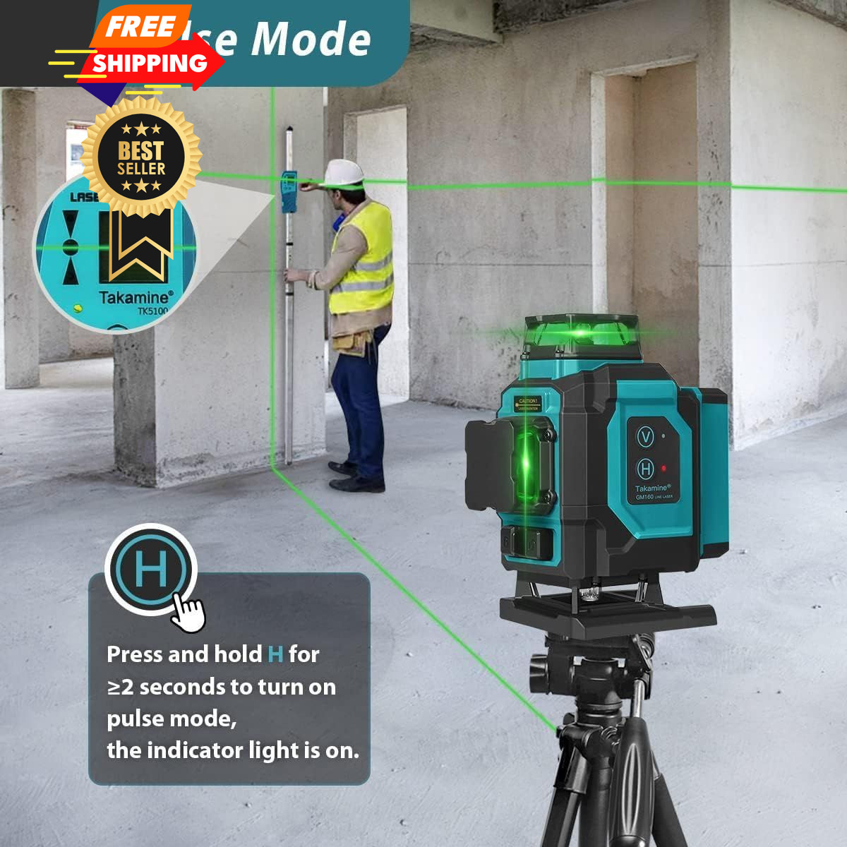 Takamine 16 Lines Green Laser Level Pro, 4x360° 4D Cross Line