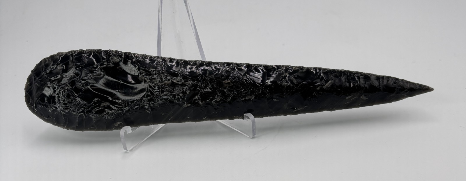 Modern Hand Knapped 9-1/2" Black Obsidian Spear Point Dagger Finely Detailed