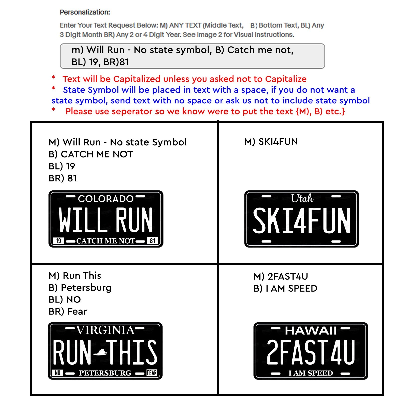 Personalize Custom Black License Plate Tag for Any State Auto Car ATV Bicycle