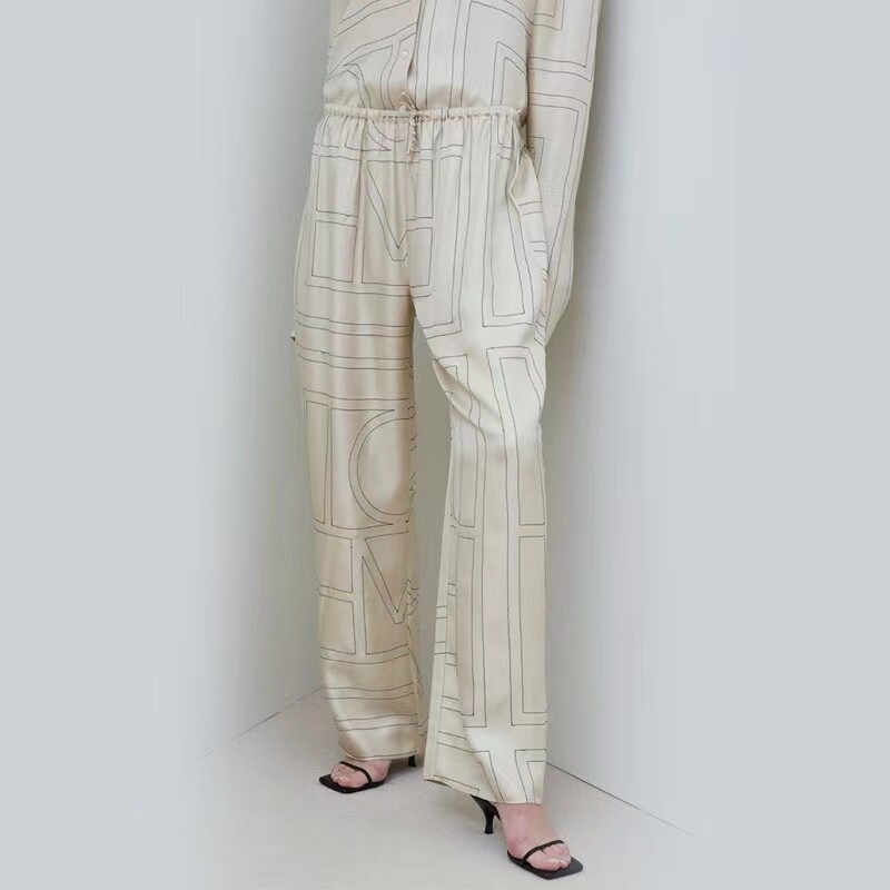 Toteme Women's Embroidered Silk Pants with Lines pants