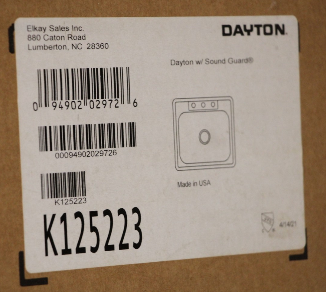 NEW Elkay 22x25 Stainless Steel 3 Hole Kitchen Sink. K125223