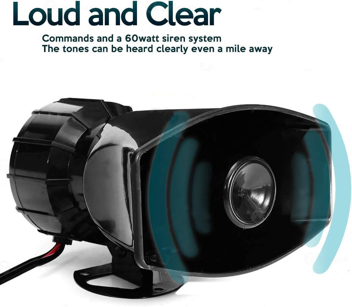 Zone Tech 5 Tone Sound Car Siren Vehicle Horn with Mic PA Speaker System Emergen