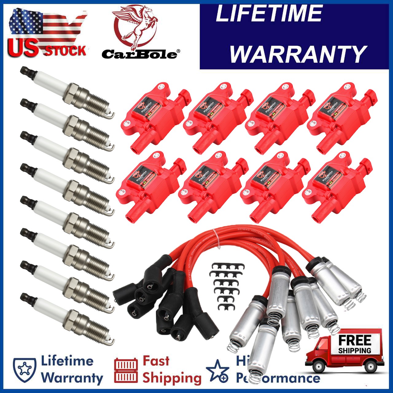 8X Ignition Coil & Iridium Spark Plugs & Wires Set For Chevy GMC 5.3 6.2L UF413