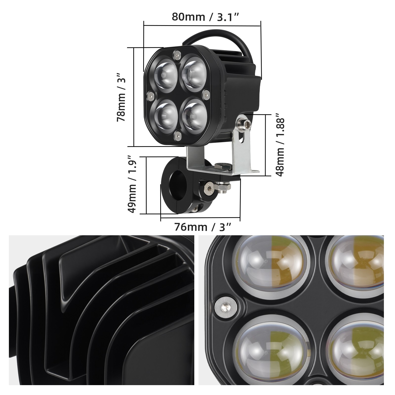 1" Front Bumper Spot LED Work Light Pods For Yamaha Tenere 700 XTZ700 2019-2024