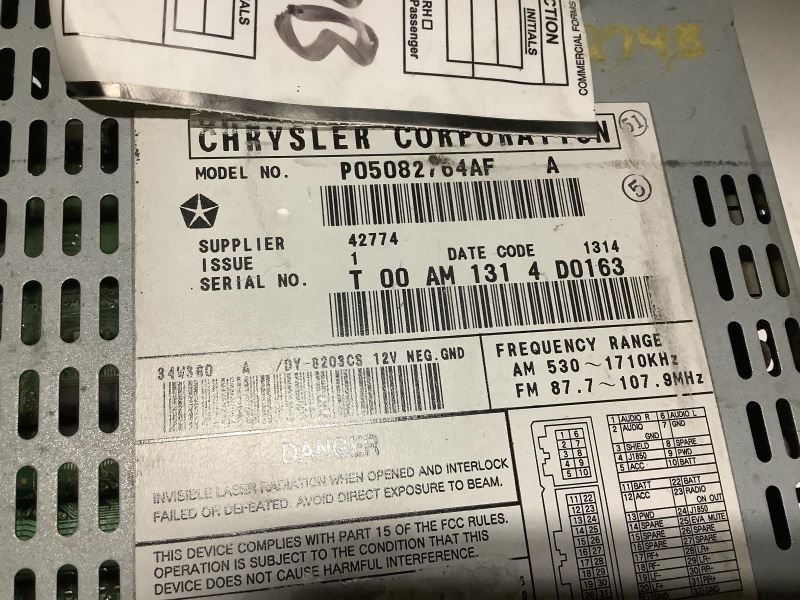 Audio Equipment Radio Receiver Radio Am-fm-cd Fits 04-08 PACIFICA 138005