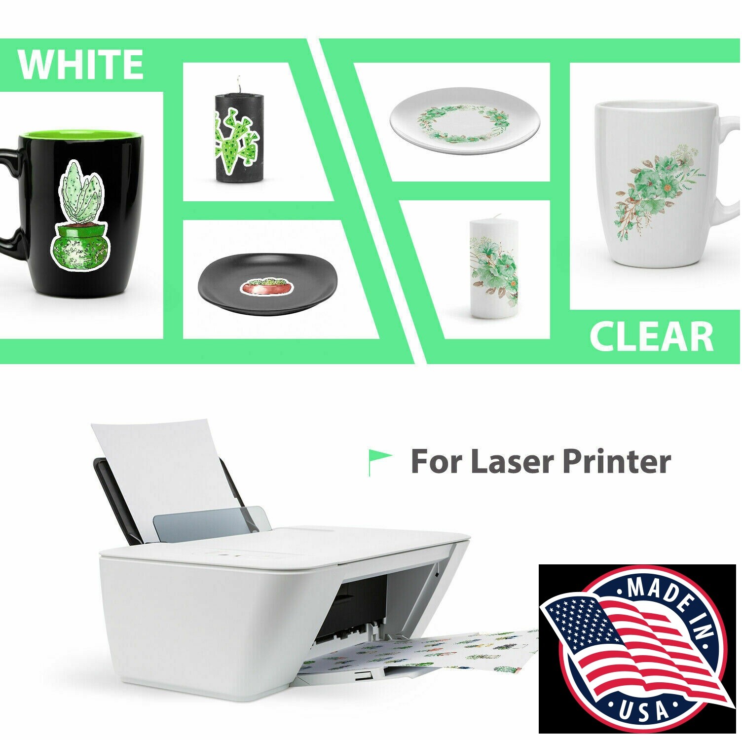 10 sheets LASER waterslide decal paper Clear 8.5" X 11" MADE IN USA NOT CHINA #1