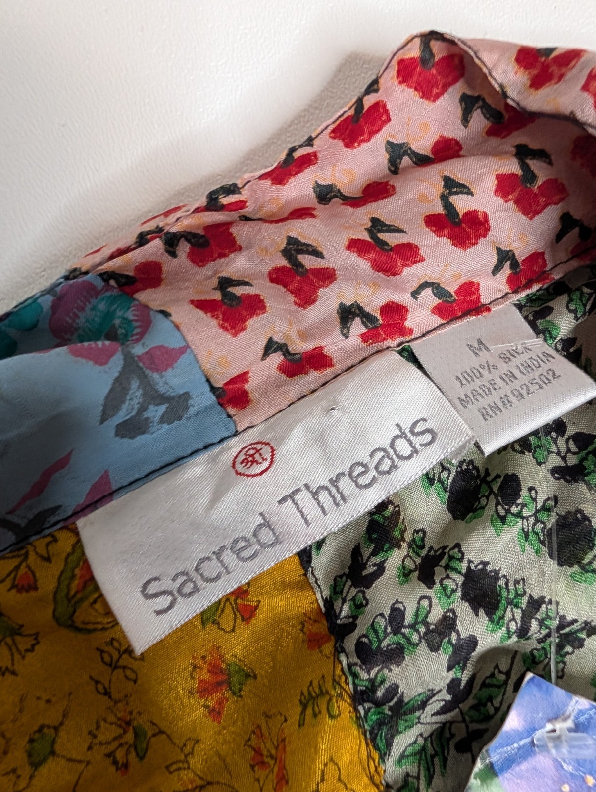 NWT Sacred Threads Vintage 100% Silk Patchwork Long Kimono M