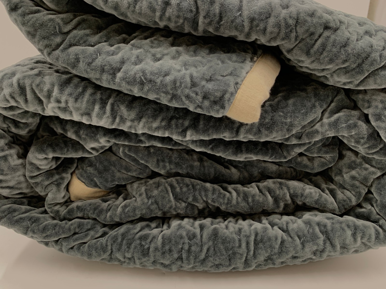 Pottery Barn Cross Stitch Velvet Reversible Quilt Steel Blue King Cal #U1071