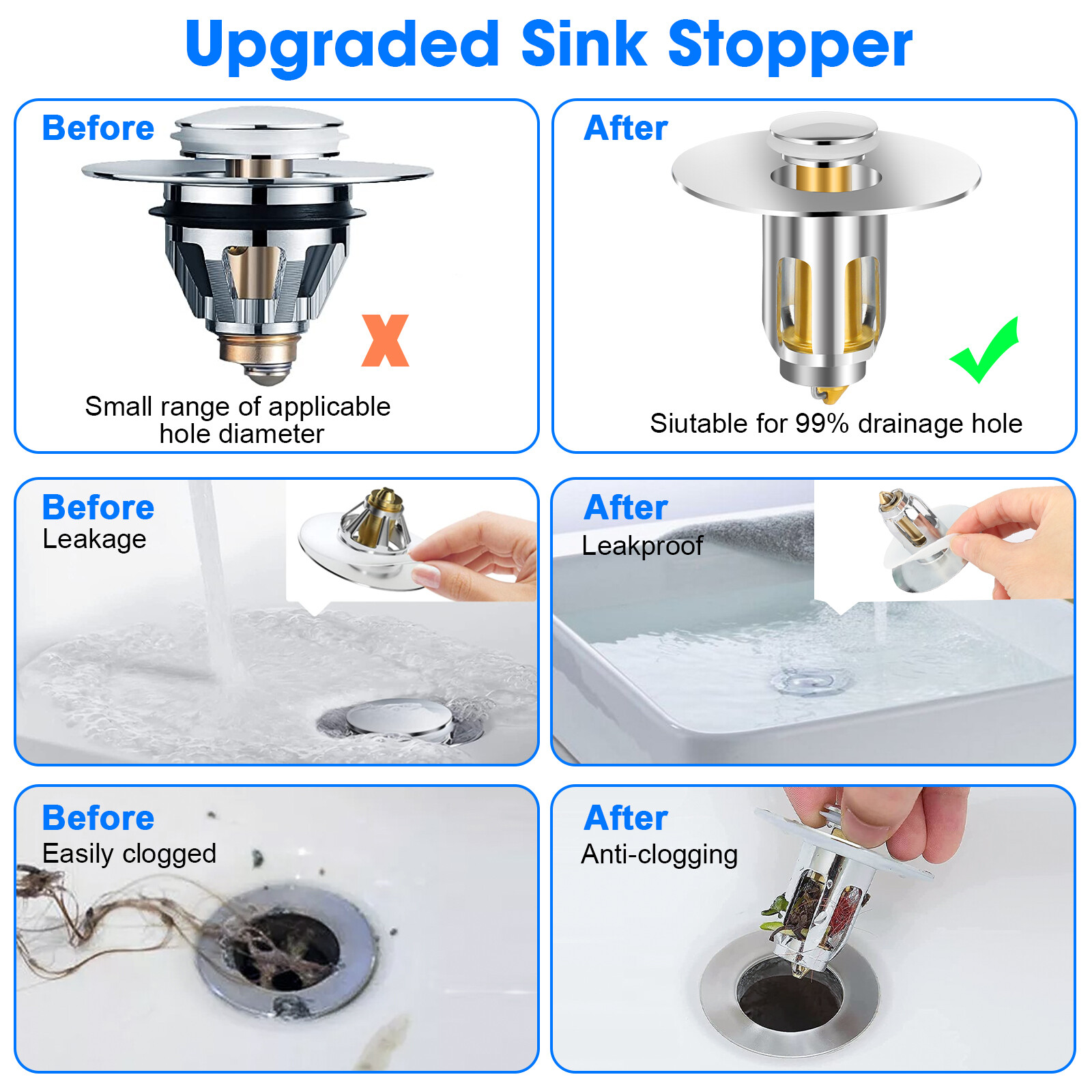 Universal Bathroom Sink Stopper Drain Filter Bullet Core Push Plug Bounce Pop Up