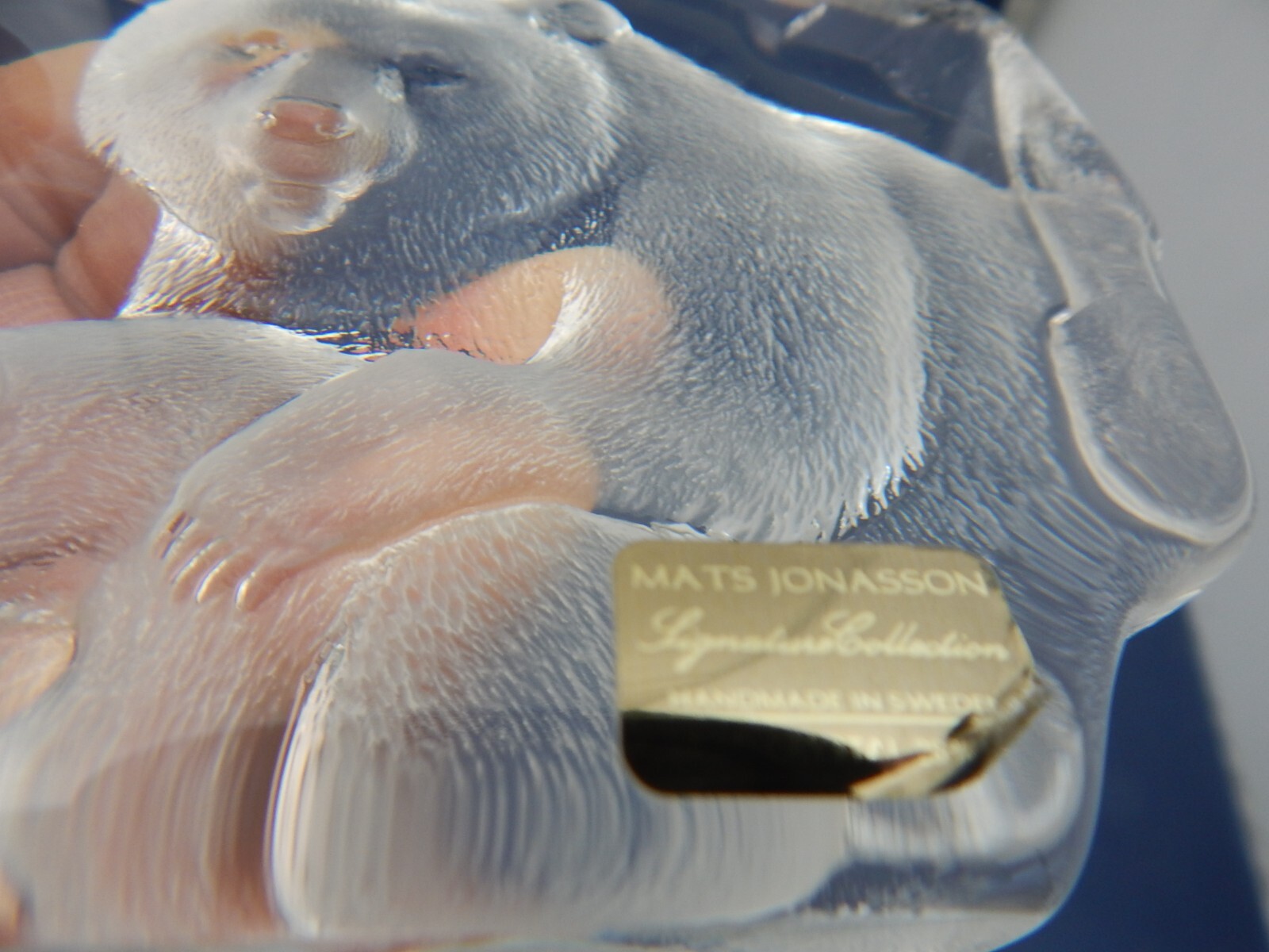 MATS JONASSON LEAD CRYSTAL SCULPTURE, BEAR AND CUB, RARE ONE, SIGNED