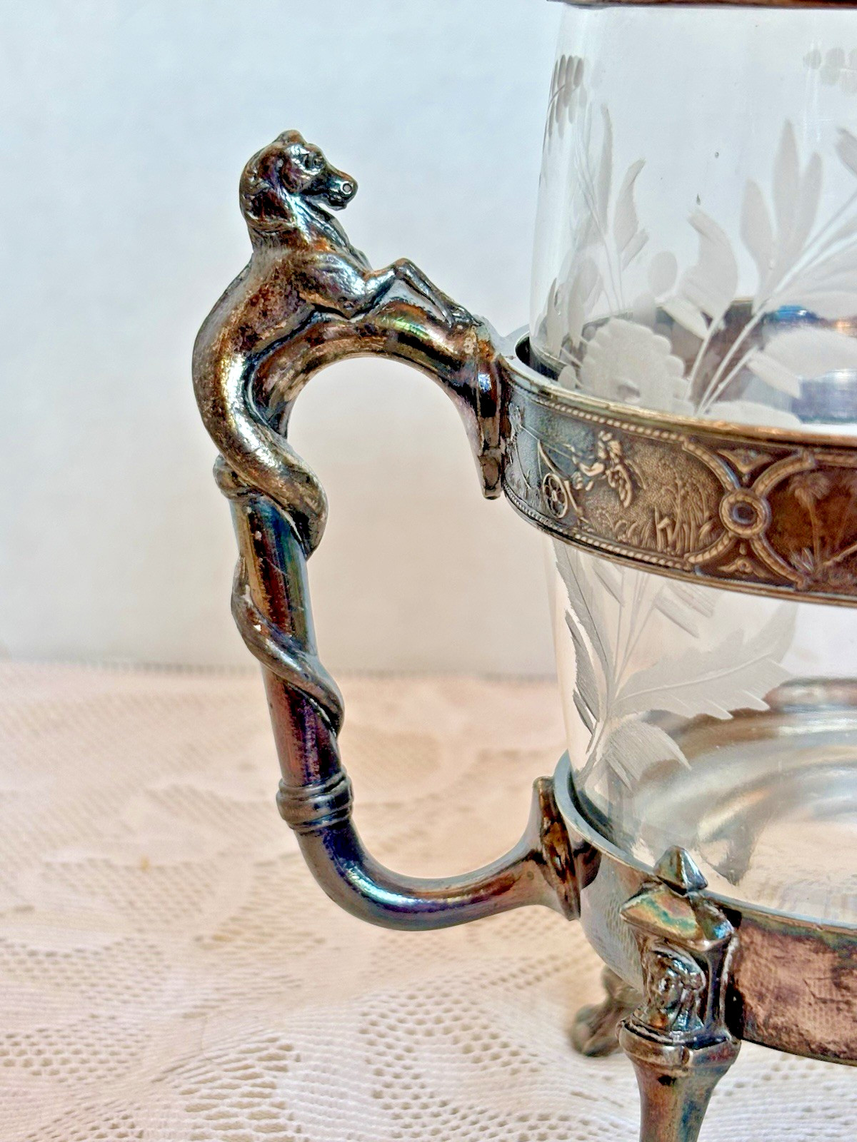 Antique Reed & Barton 980 Victorian Pickle Castor Etched Glass Silverplate