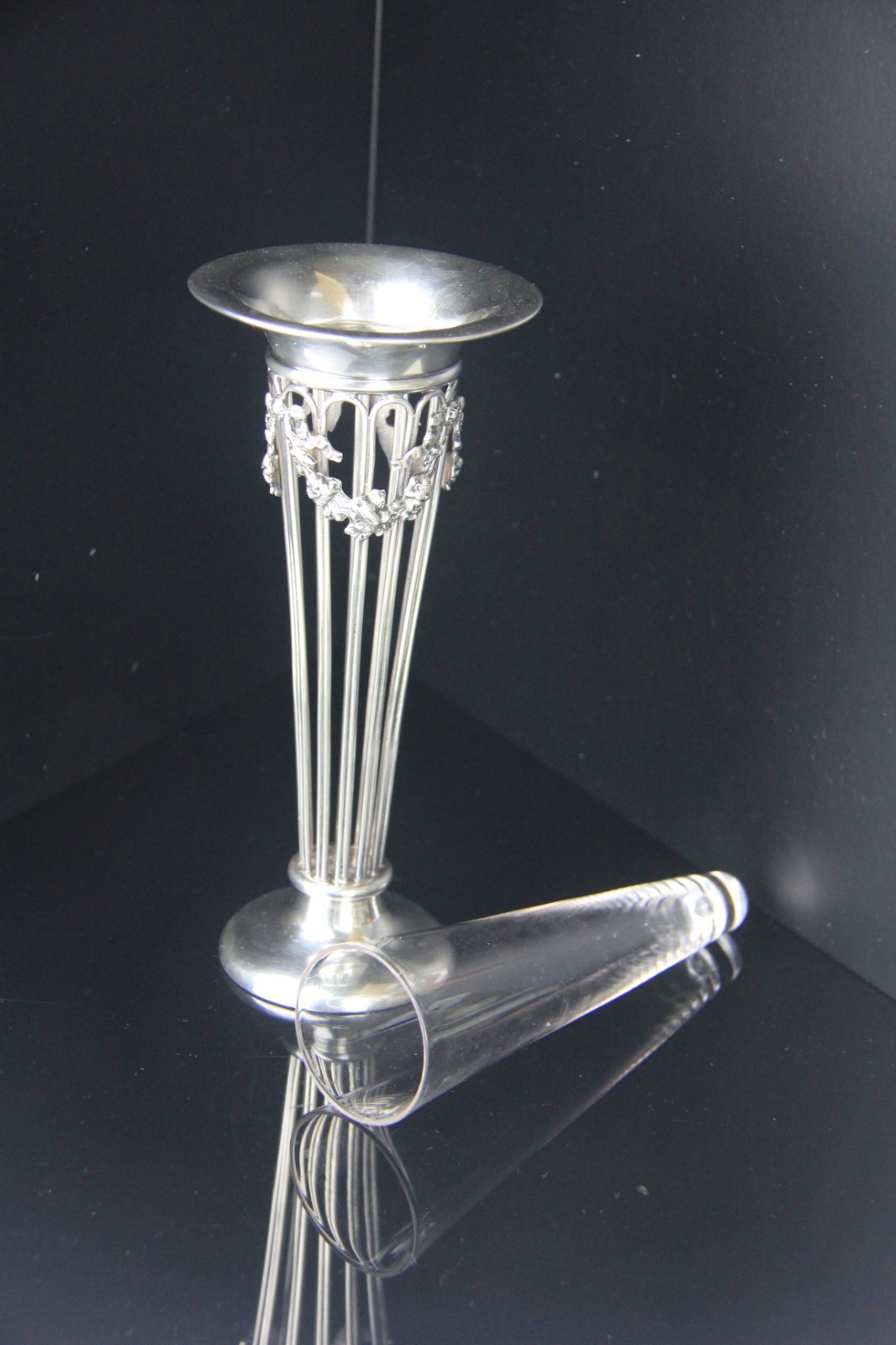 1907 J.B & Co. Birmingham Weighted Sterling Silver Vase with Glass Liner w/ Mono