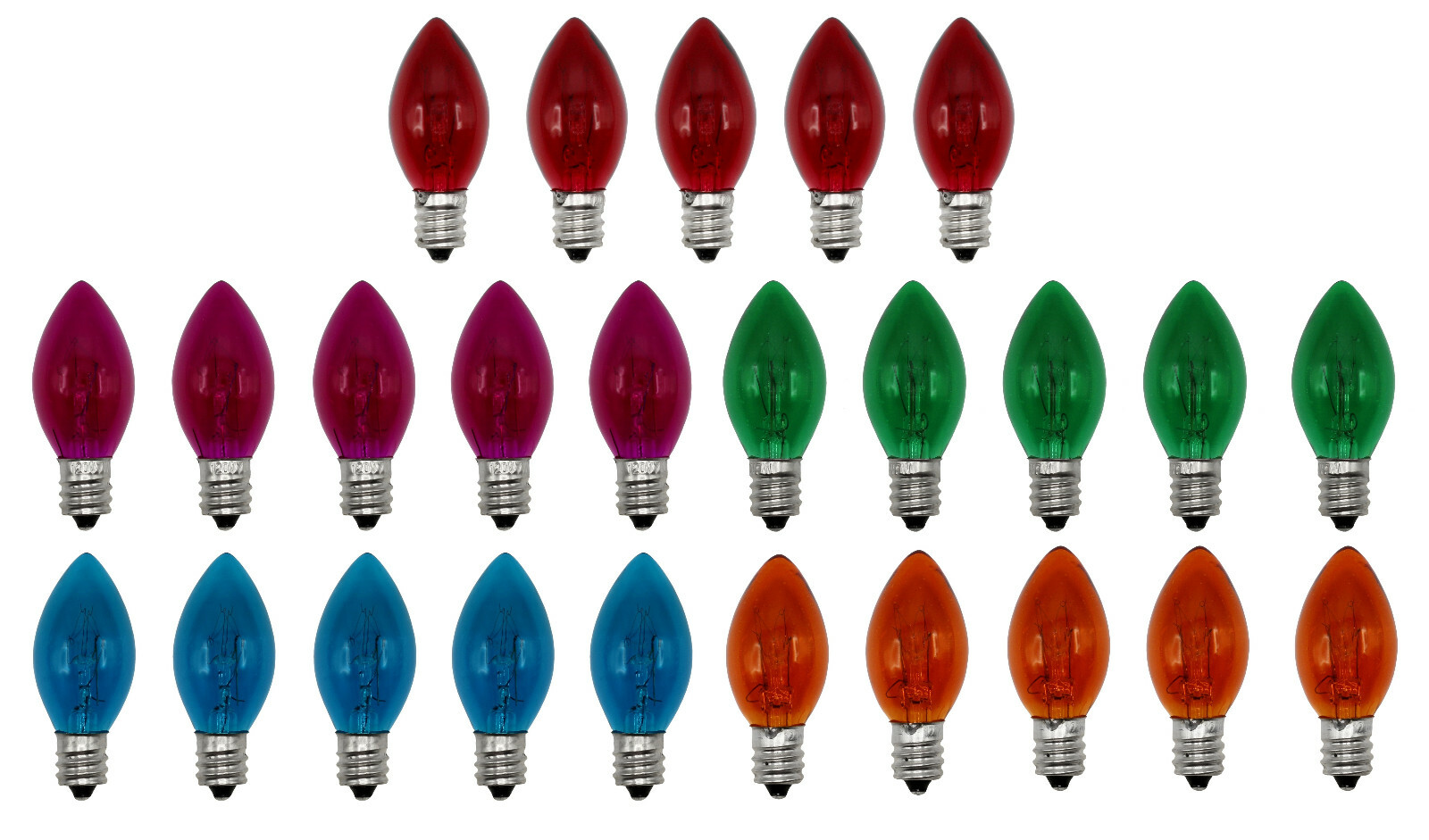 25 Random Blinking Assorted Color Light Bulbs, 7 Watt, C7 Candelabra Base