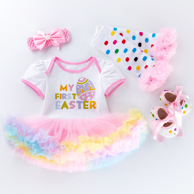 4Pce Set Easter Baby Girl Suit Wrapped Letter Print Tutu Skirt Holiday Dress