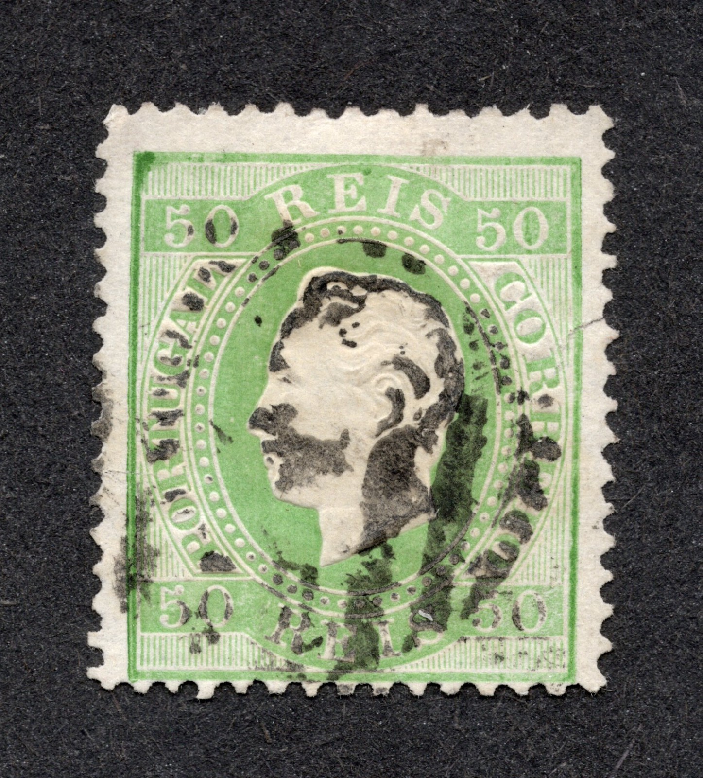 Portugal 1870-84 King Luiz 50 Reis pale grn Used VLH Scott Cat# 42
