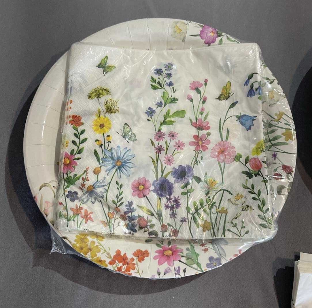 Wildflower Theme Birthday Supplies - Complete Set with 10" Plates and Napkins