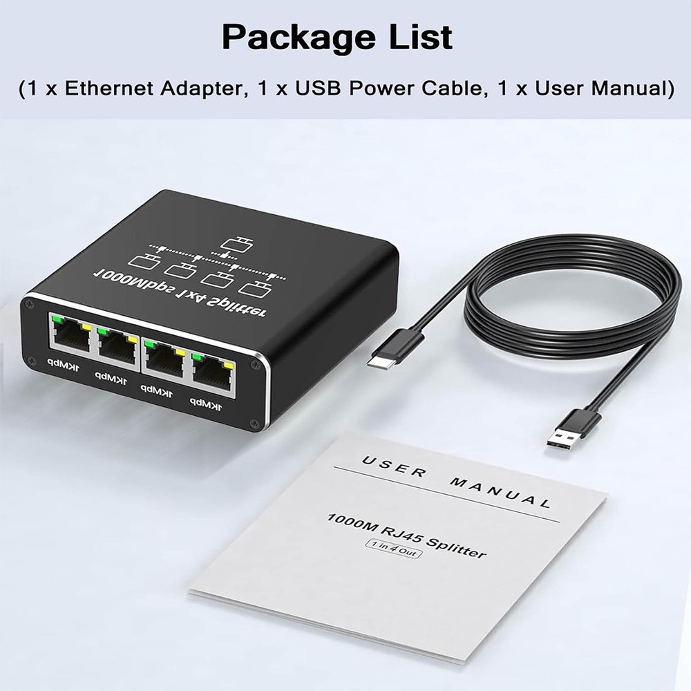 RJ45 Gigabit Ethernet Splitter 1000Mbps LAN Network Internet 1 to 4 Out Adapter
