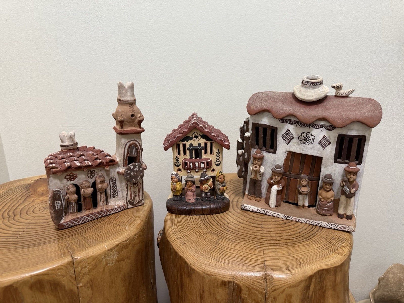 Set of 3 Large Handcrafted Peruvian Clay Pueblo Houses – Folk Art Village