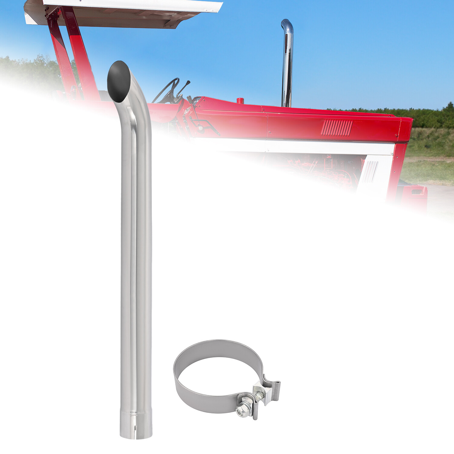 Stainless Steel Curved Exhaust Pipe Stack For Farmall IH 1026 1066 1466 w/Clamp