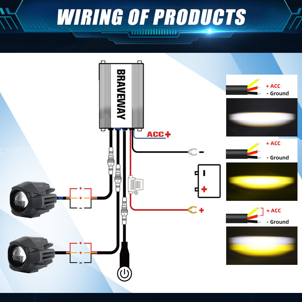 2Pc 3inch LED Spot Work Light Fog Lamp Driving Headlight Yellow White Motorcycle