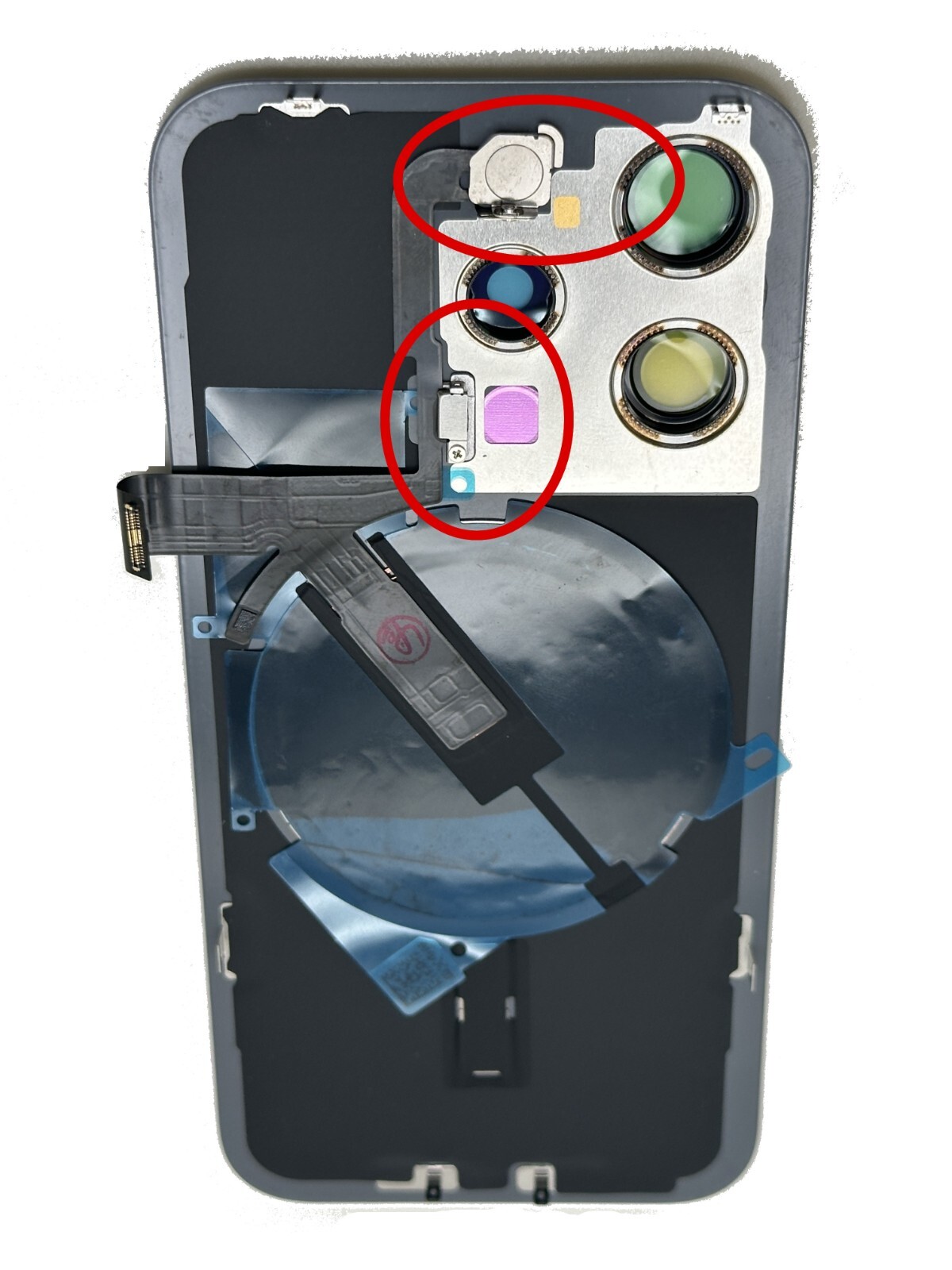 iPhone 15 Pro & Pro Max Back Glass Cover: Rear Door with flex cables: flash mic