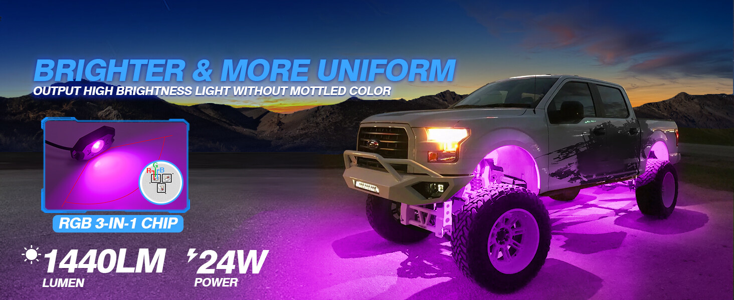 MICTUNING 2nd-Gen RGB LED Rock Lights Bluetooth 8 Pods Underbody Neon Lights Kit