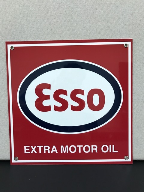 Esso motor oil gasoline vintage sign baked