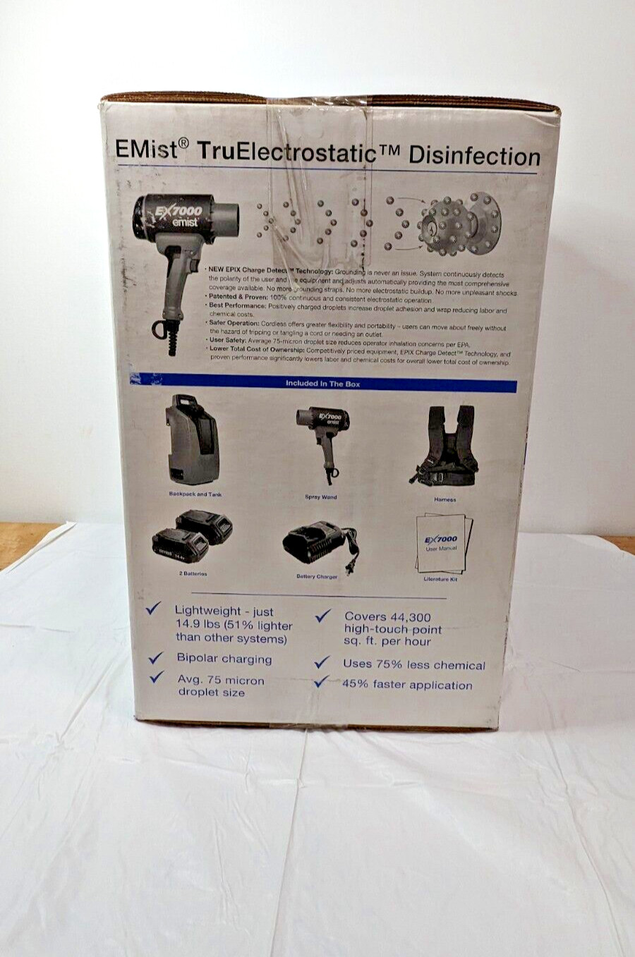 EMist Cordless Backpack Electrostatic Sprayer w/2 Batteries & Charger EX-7000