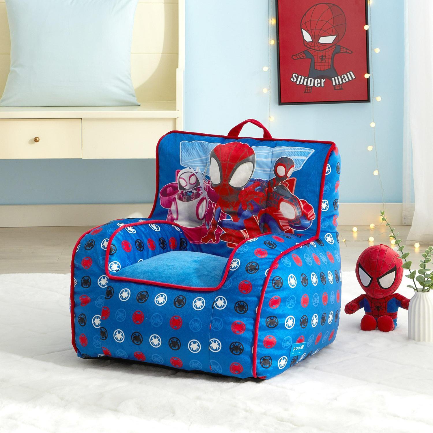 Spiderman Child Beanbag Superhero Kids Chair Cozy Soft Square 18" Seat Blue FUN