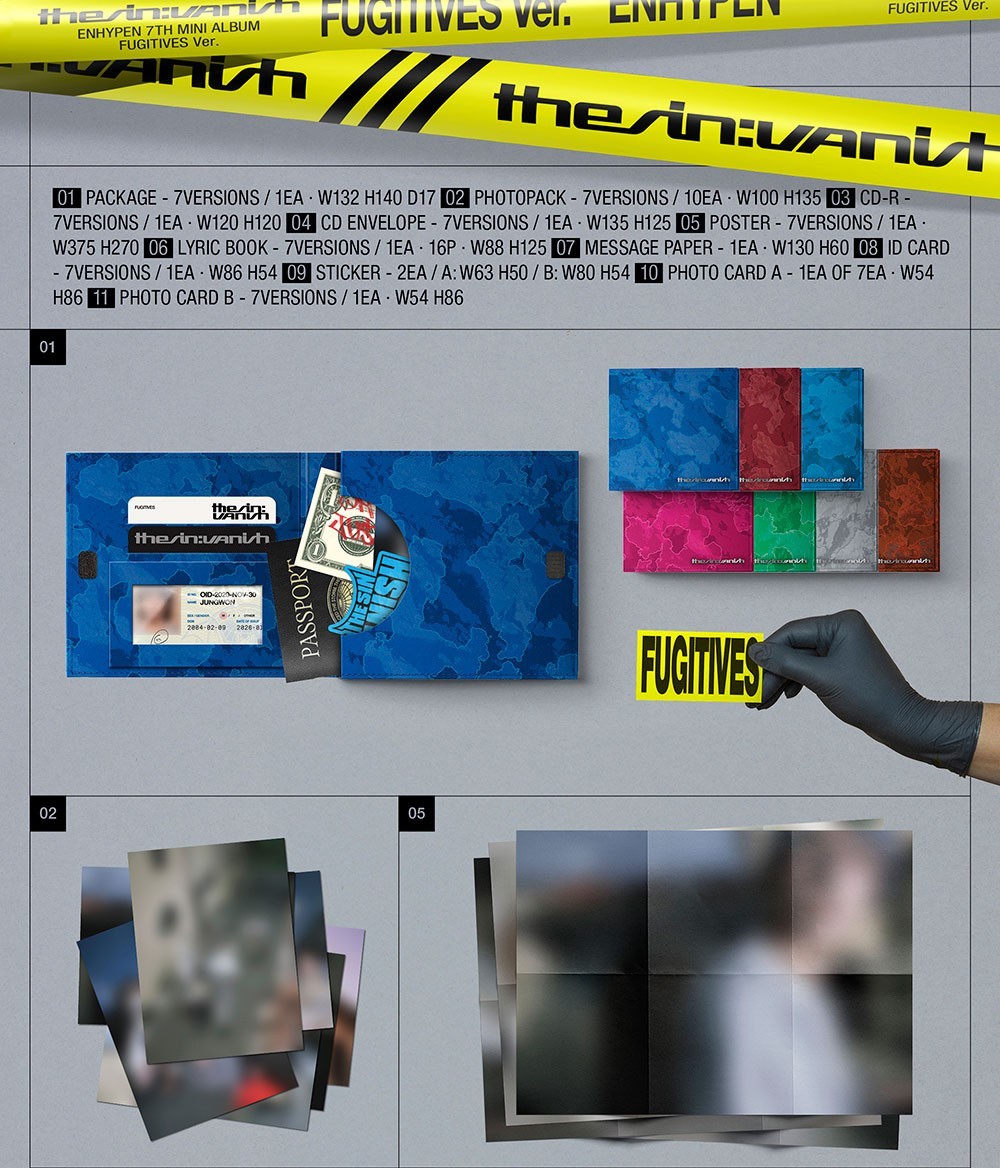 ENHYPEN THE SIN:VANISH 7th Mini Album FUGITIVES Ver/CD+10Photo+Book+Poster+3Card