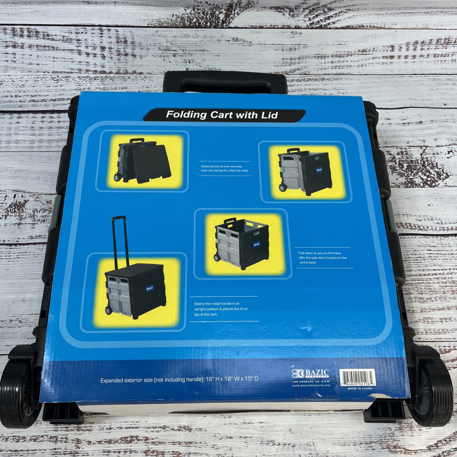 Bazic Folding Cart on Wheels w/Lid Cover 16" x 18" x 15" Black/Gray 2196