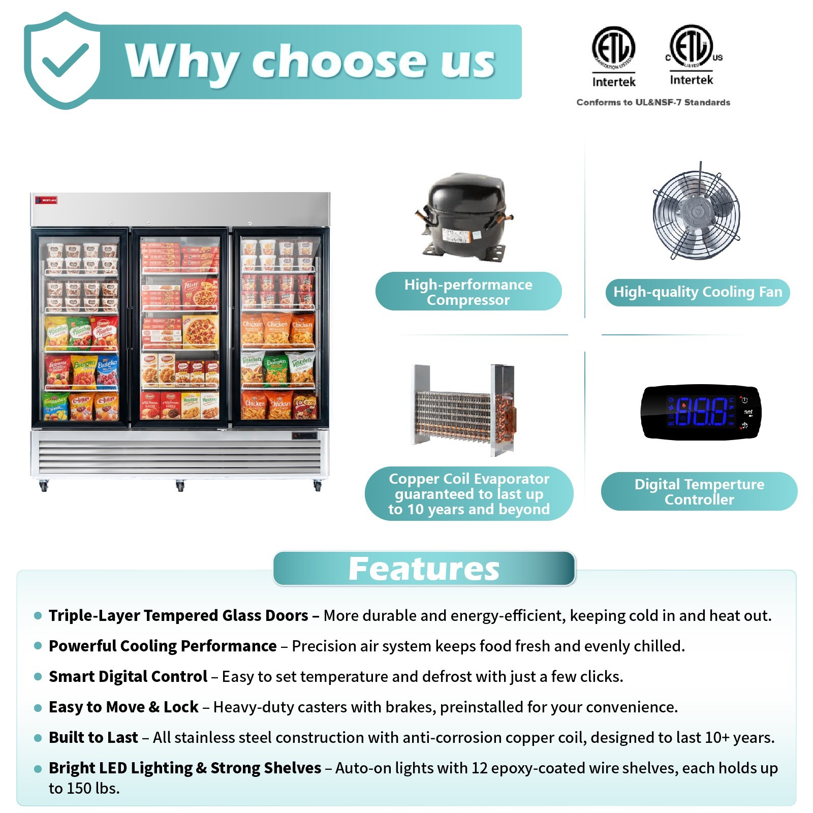 82" Commercial Display Freezer 3 Glass Door Merchandiser Reach-in 72 Cu.ft