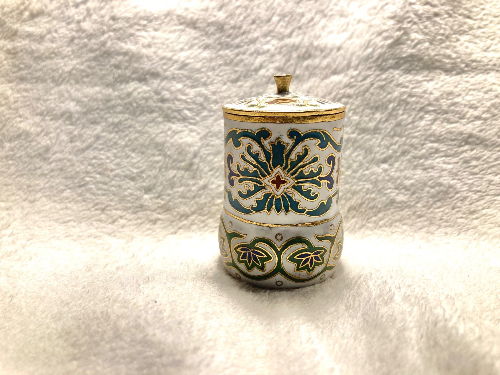 Unique Brass Cloisonné enameled covered open salt server floral pattern