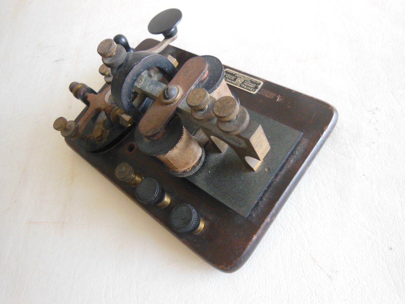 Antique Brass Telegraph Key & Sounder Set on Wood Base | Morse Code Railroad Ste