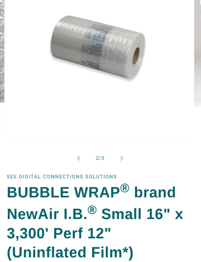 Bubble Wrap Brand- New Air I.B. Small 16" x 3300' With 12" Perf- Uninflated Film