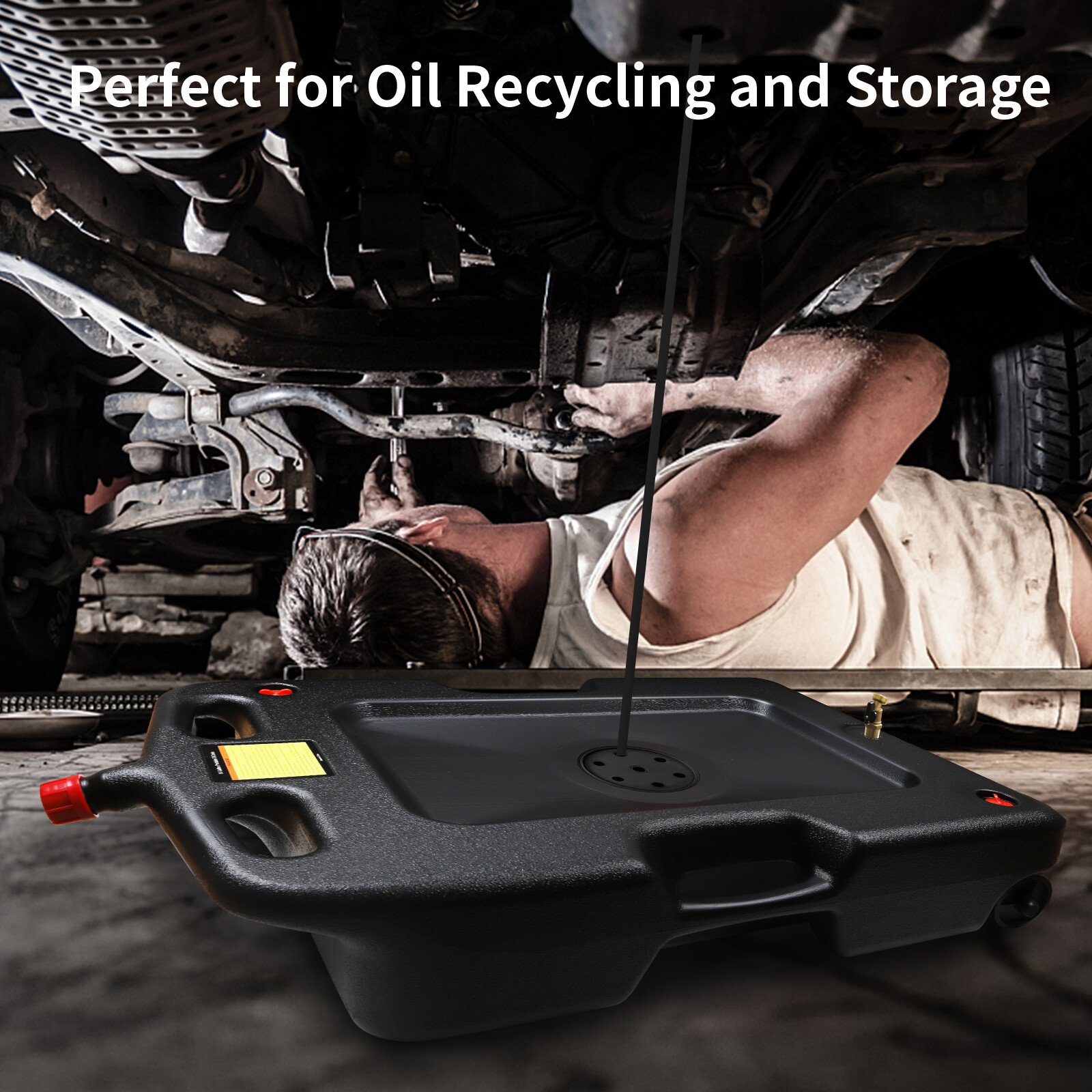 Aain AA075 15 Gallon Oil Drain Pan - 58 Quart Large Opening with Seal Cap