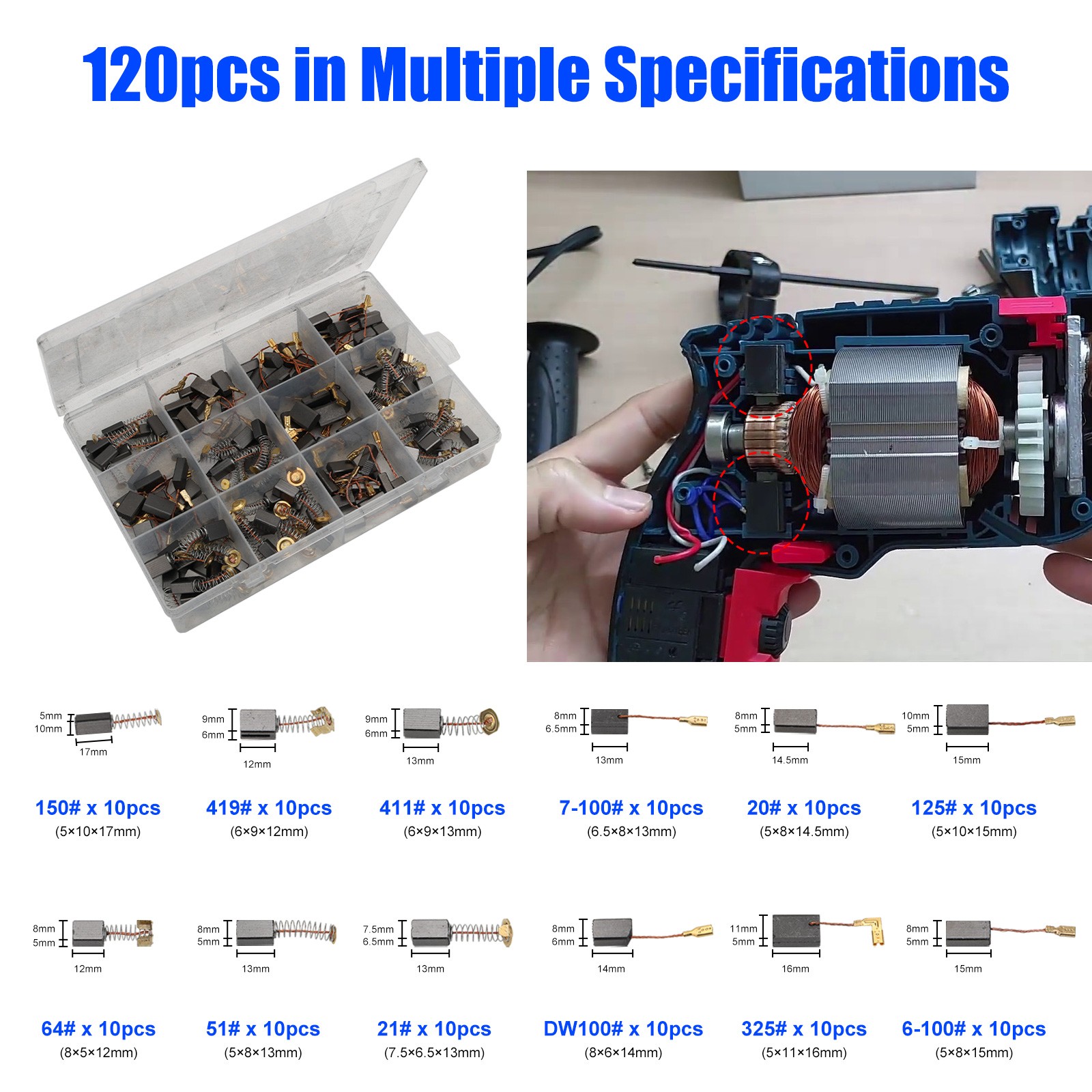 120x12 Sizes Universal Carbon Brushes Graphite Motor Brush for Drill Grinder Saw