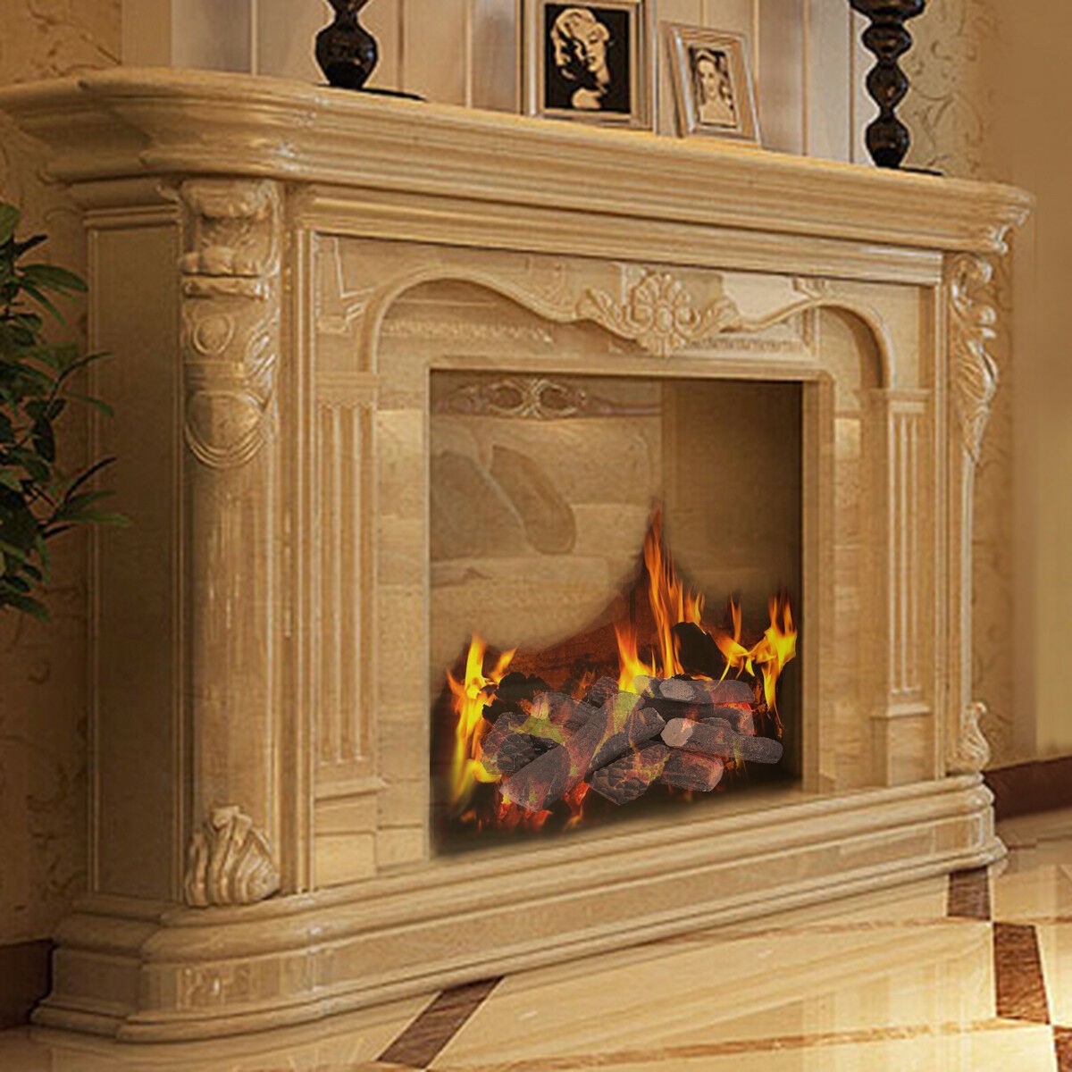 9Pieces Ceramic Wood Gas Fireplace Log Set Imitation Wood Propane Firepit Logs