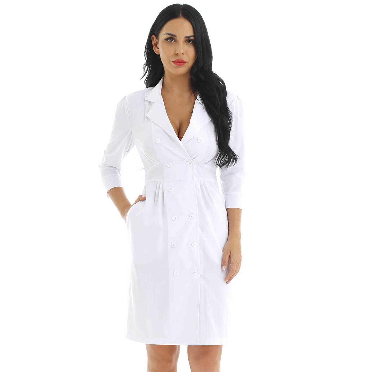 Women Adult Hospital Medical Doctor Nurse Uniform Scrub Tops Lab Coat Long Dress