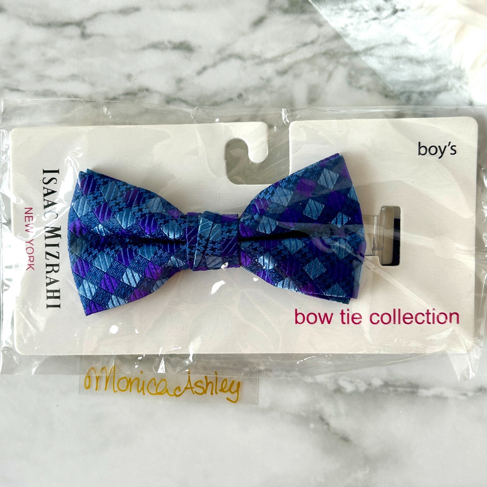 Isaac MIZRAHI Boy's Bow Tie 100% Silk, Blue | Adjustable ONE SIZE, Geometric NEW