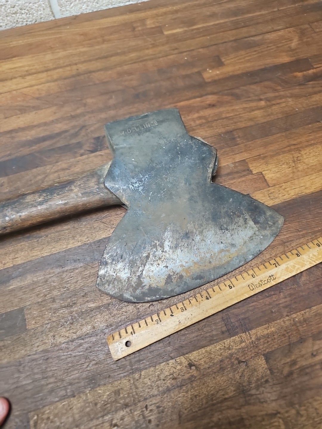 R22- Antique W. Dellinger Hand Forge Broad Axe - LANCASTER PA 1860s - 6 lb 8 oz