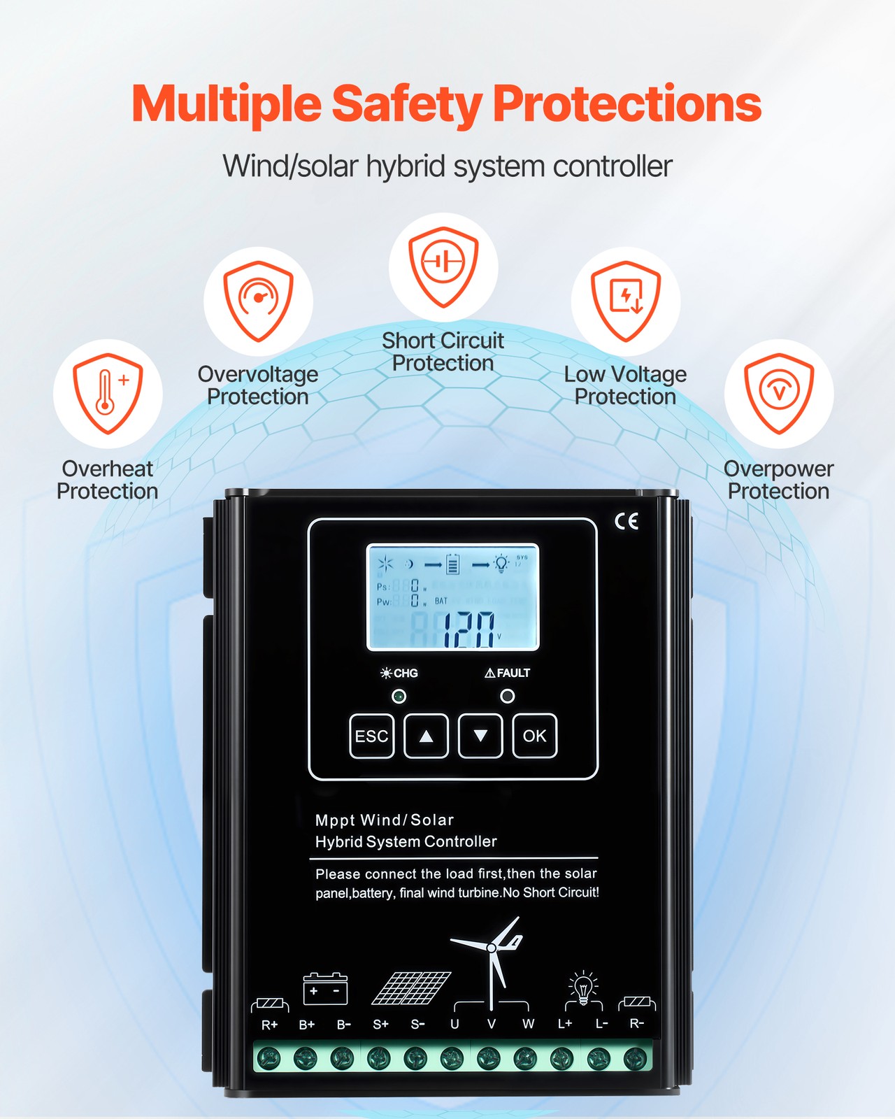 VEVOR 12V 400W Solar Wind Power Kit 2PCS 100W Solar Panels 200W Wind Turbine