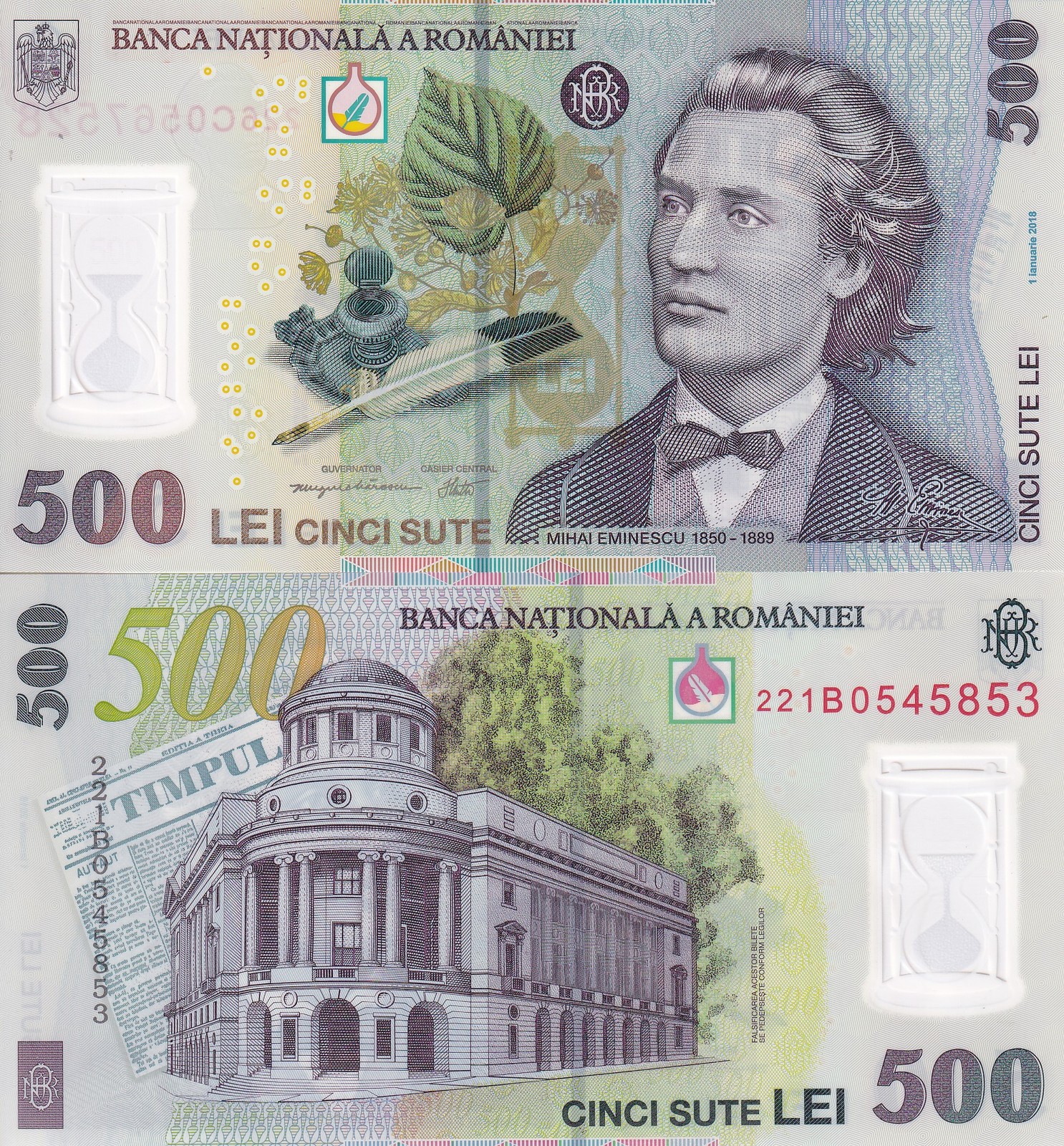 Romania 500 Lei 2018/2022 P 123 Polymer UNC